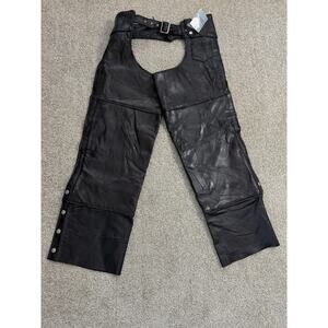 Diamond Plate Chaps Mens L Black Buffalo Leather Lined Motorcycle Biker Zip Leg